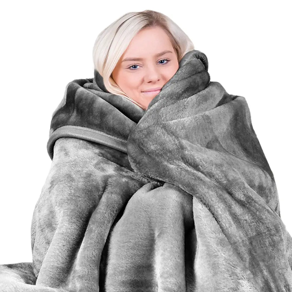 Laura Hill Double-sided Large 220 X 240cm Faux Mink Throw Rug Blanket 800-gsm Heavy - Silver - Home & Garden > Bedding