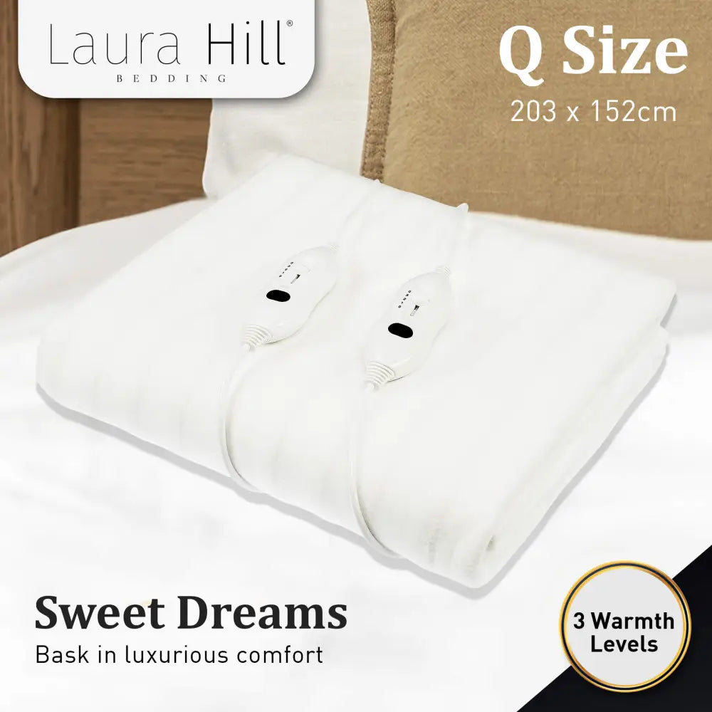 Laura Hill Electric Blanket Queen Size Fitted Underlay Winter Throw - White - Home & Garden > Bedding