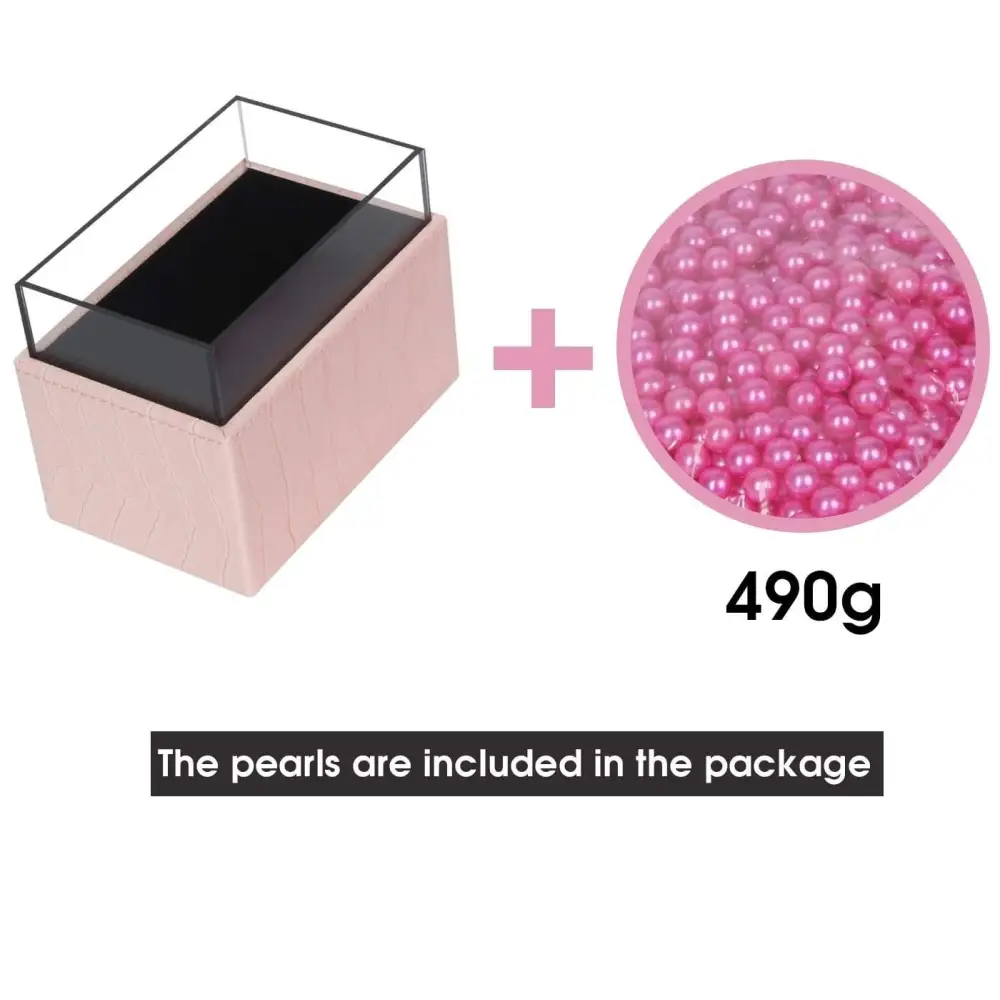 Leather Makeup Brush Cosmetic Organiser Storage Box with Pink Pearls and Acrylic Cover (Pink) - Health & Beauty >
