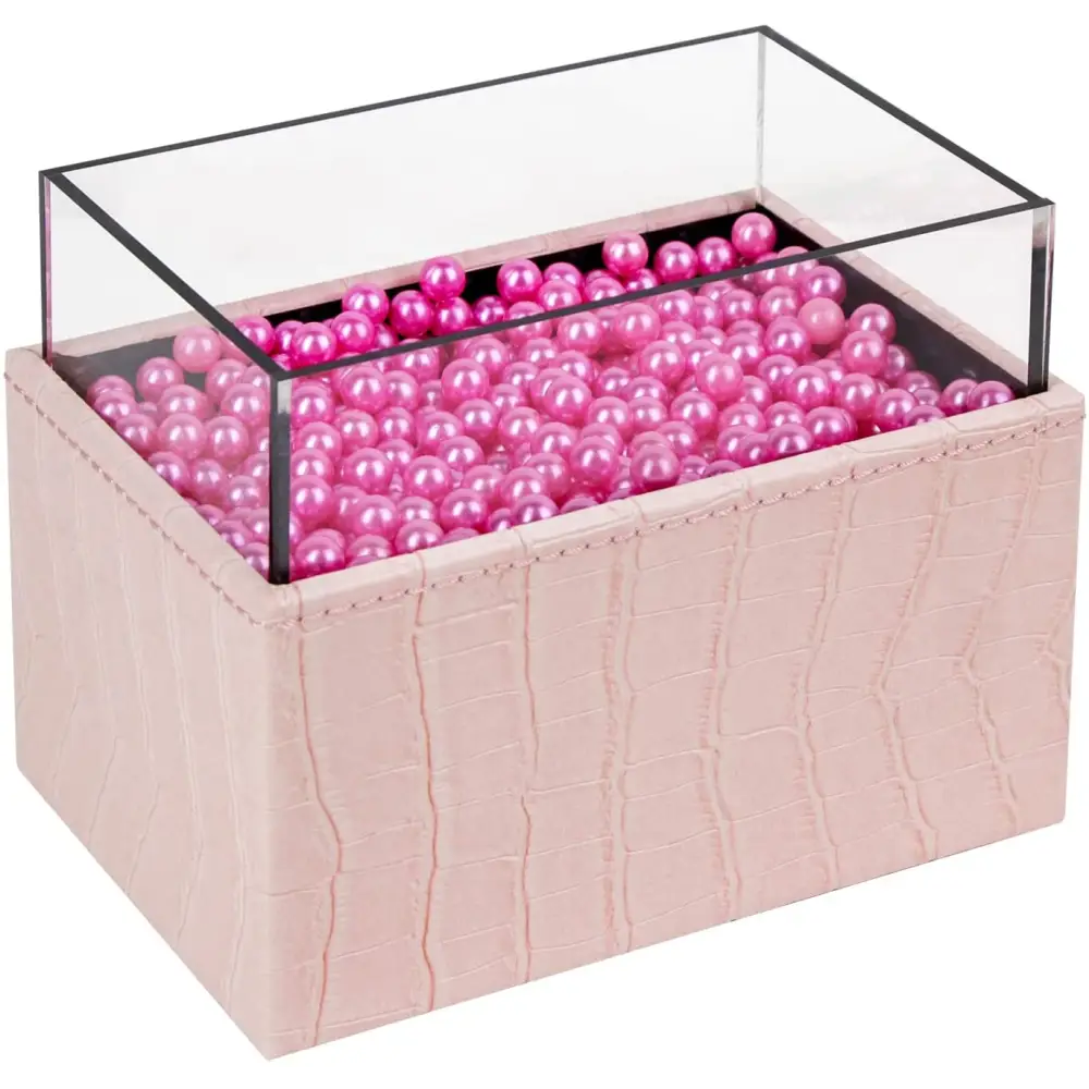 Leather Makeup Brush Cosmetic Organiser Storage Box with Pink Pearls and Acrylic Cover (Pink) - Health & Beauty >