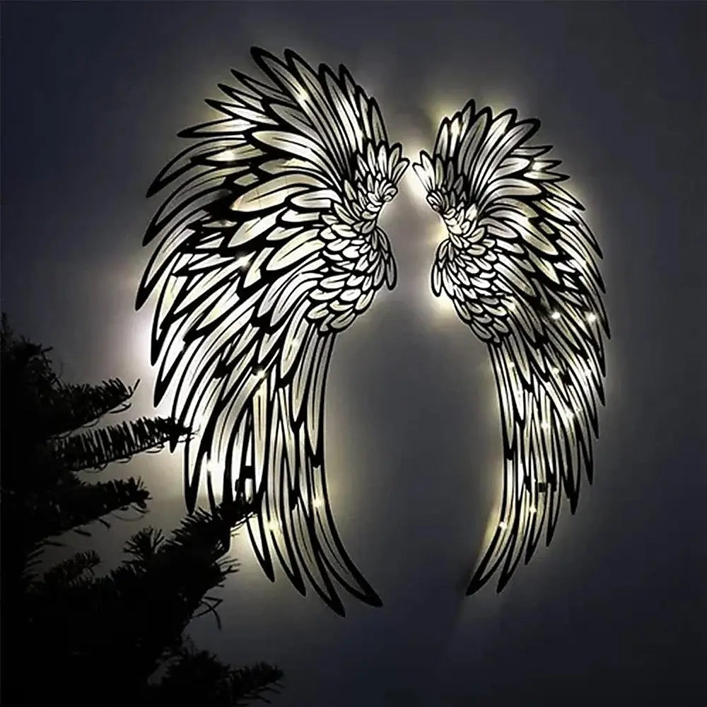 LED Angel Wing Metal Wall Art Wrought Iron Wings Sculpture Fairy Lights - Home & Garden > Wall Art > 3D Wall Art