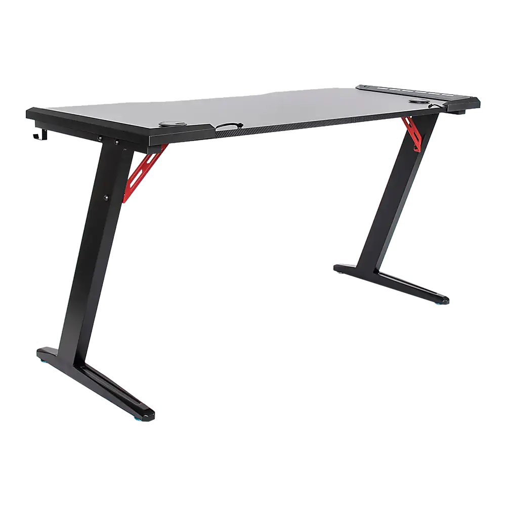 LED Gaming Desk Computer Table with Cup Holder Headphone Hook Cable Hole - Furniture > Office