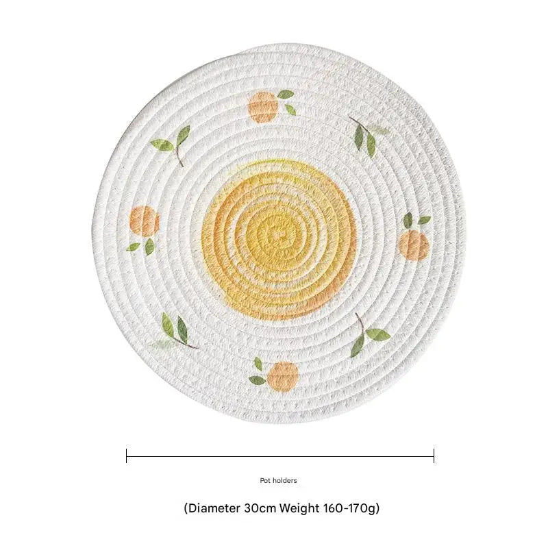 (Lemon) Cotton Rope Woven Placemats - Set of 3 30cm Diameter Heat Resistant Kitchen Decor - Home & Garden > Kitchenware