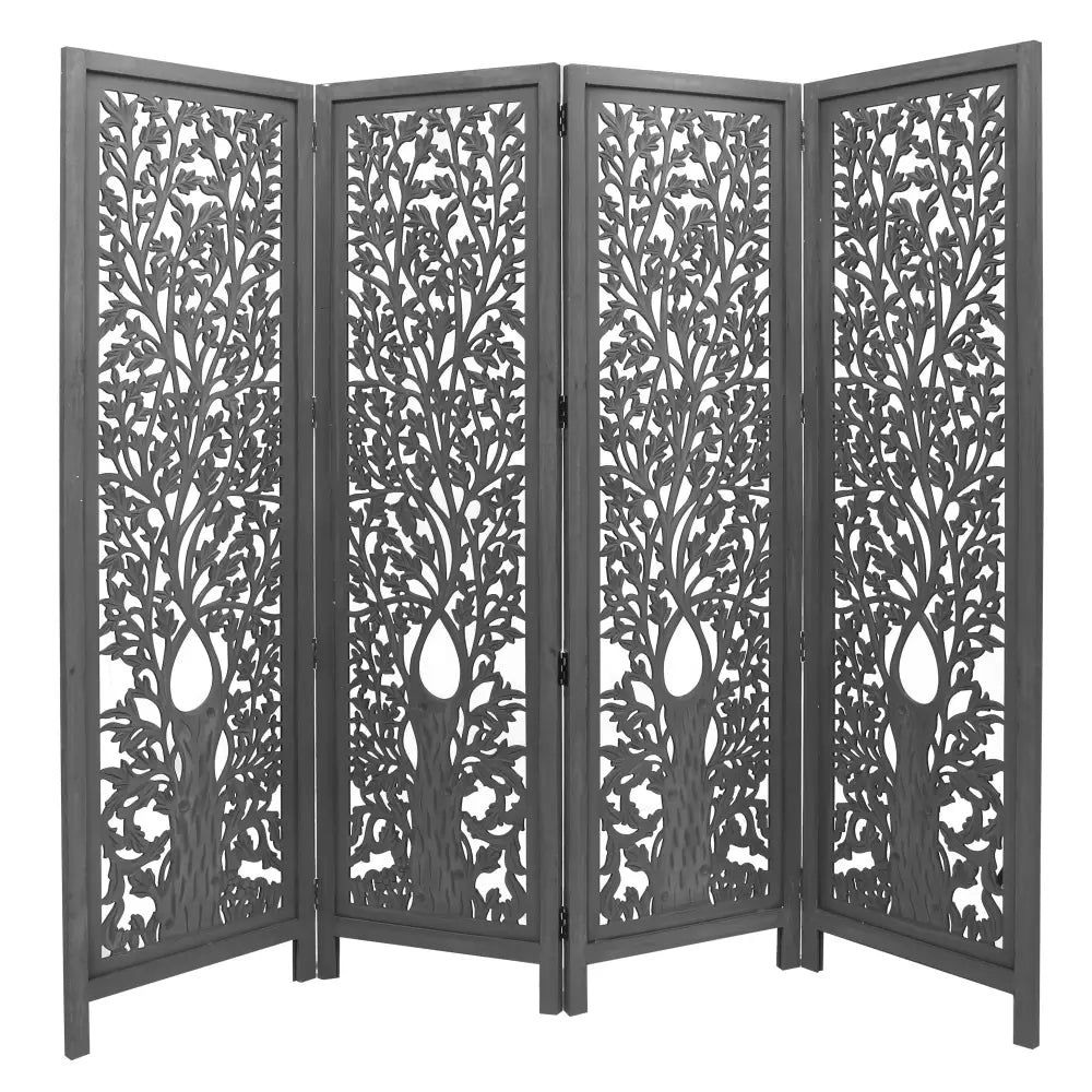 Life Dig 4 Panel Room Divider Screen Privacy Shoji Timber Wood Stand - Dark Grey - Furniture > Living Room