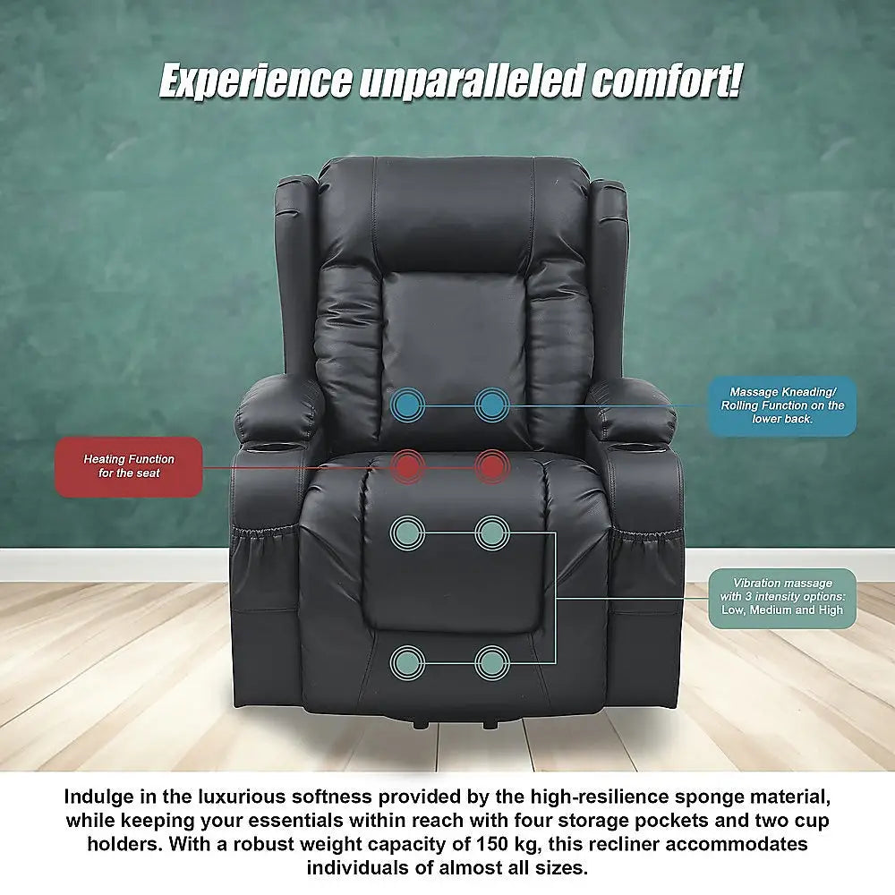 Lift Heated Leather Recliner Electric Massage Chair with USB port - Furniture > Bar Stools & Chairs > Arm Chairs &