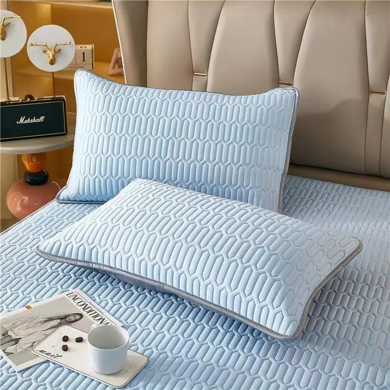Light Blue Cooling latex texture Pillowcase Set - Latex Feeling Solid Color 48x74cm (Pair) - Home & Garden > Bedding >