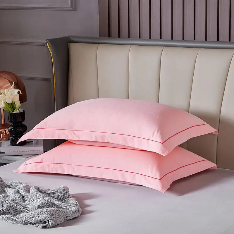 Light Pink Pure Cotton Flannel Pillowcase Set - Soft Thickened Solid Color (Pair 48x74cm) - Home & Garden > Bedding >