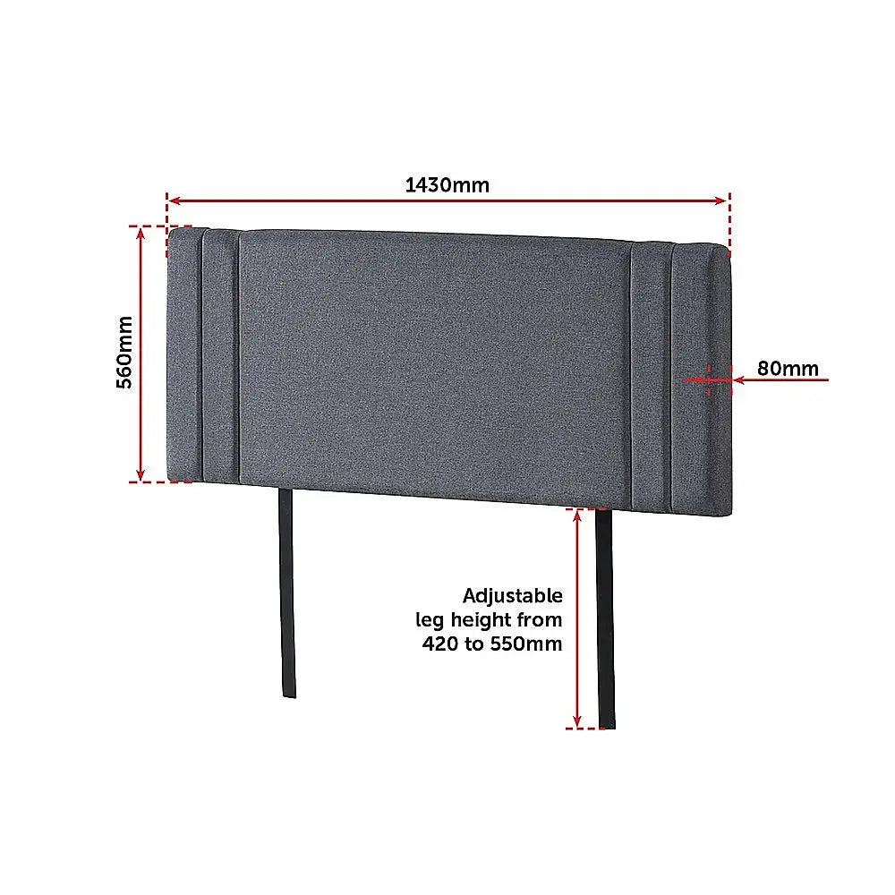Linen Fabric Double Bed Deluxe Headboard Bedhead - Grey - Furniture > Bedroom