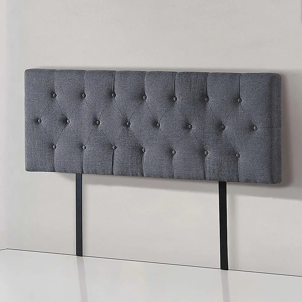 Linen Fabric Double Bed Deluxe Headboard Bedhead - Grey - Furniture > Bedroom