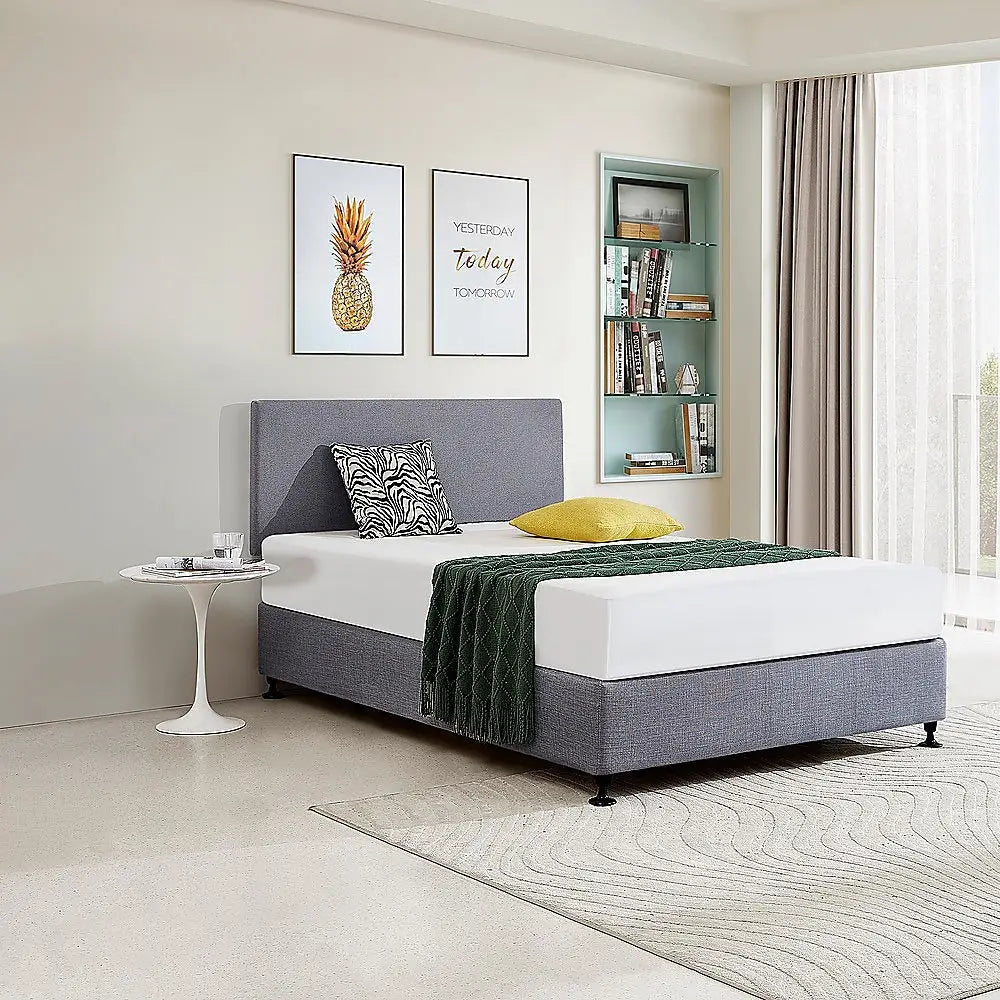Linen Fabric Double Bed Deluxe Headboard Bedhead - Slate Ash - Furniture > Bedroom > Beds & Bed Frames