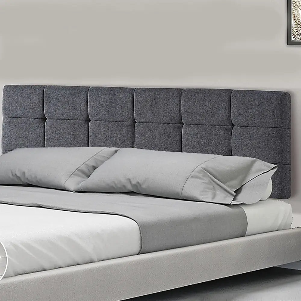Linen Fabric King Bed Deluxe Headboard Bedhead - Grey - Furniture > Bedroom