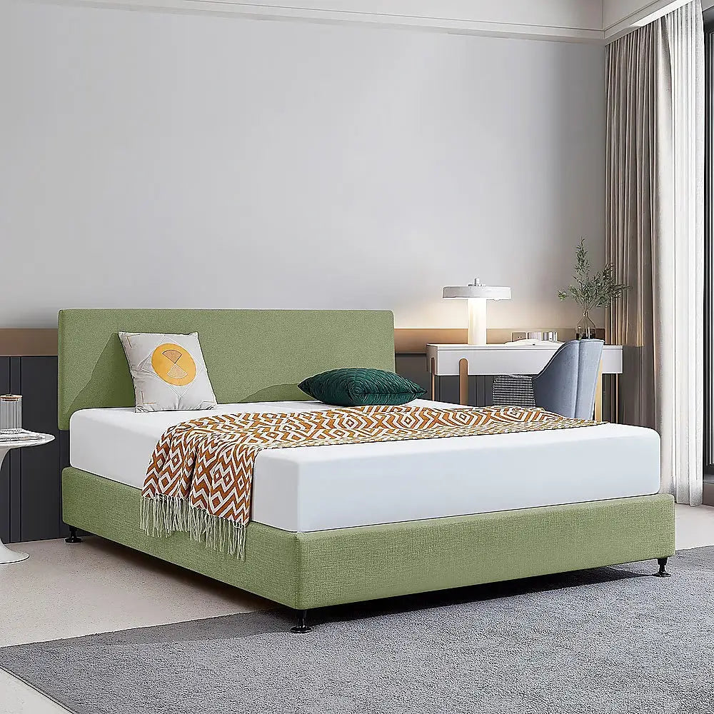 Linen Fabric King Bed Deluxe Headboard Bedhead - Olive Green - Furniture > Bedroom > Beds & Bed Frames
