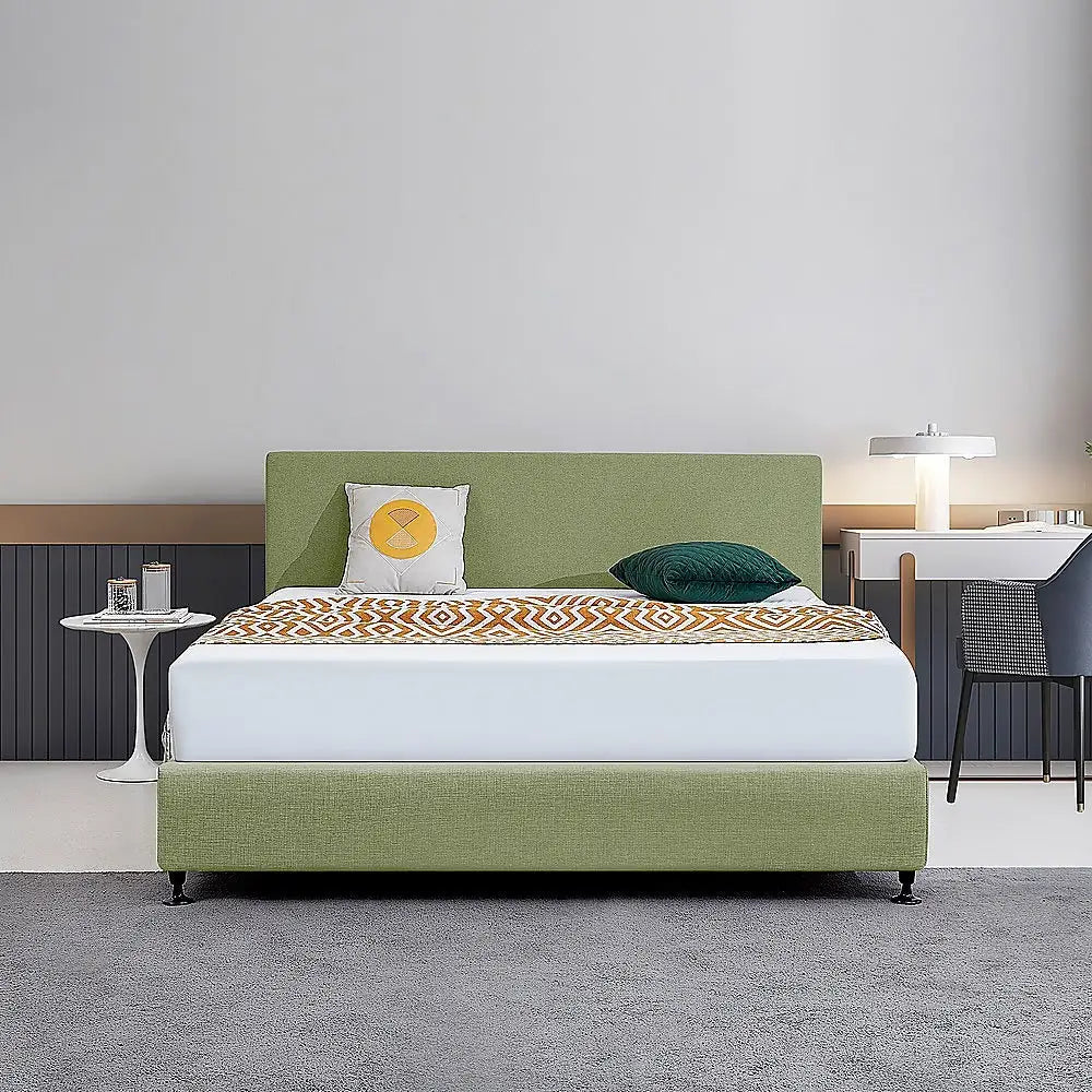 Linen Fabric King Bed Deluxe Headboard Bedhead - Olive Green - Furniture > Bedroom > Beds & Bed Frames
