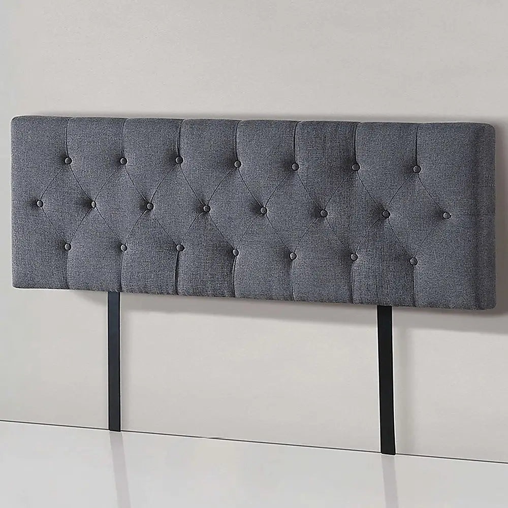 Linen Fabric Queen Bed Deluxe Headboard Bedhead - Grey - Furniture > Bedroom