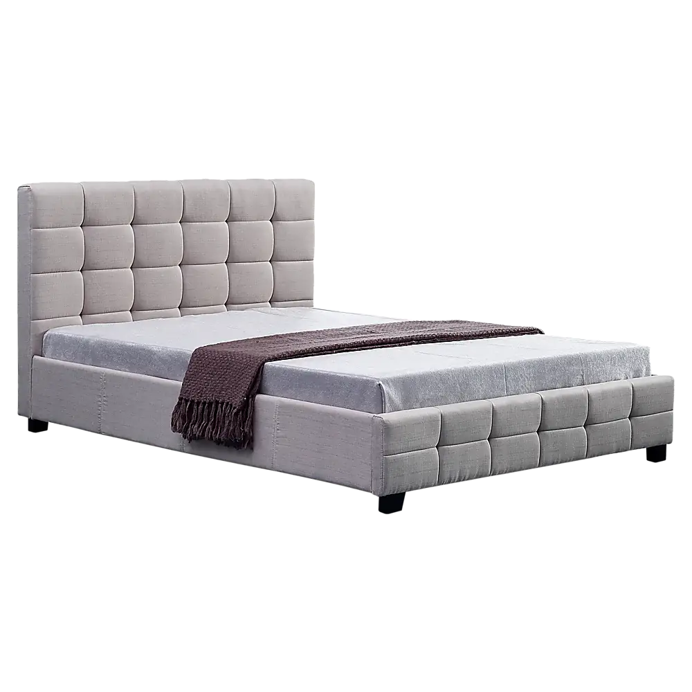 Linen Fabric Queen Deluxe Bed Frame Beige - Furniture > Bedroom > Beds & Bed Frames