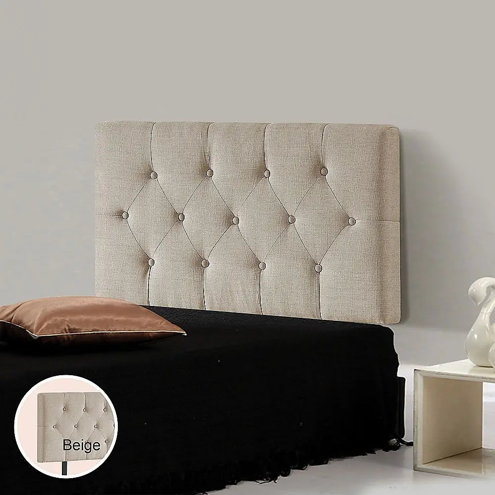 Linen Fabric Single Bed Deluxe Headboard Bedhead - Beige - Furniture > Bedroom > Beds & Bed Frames
