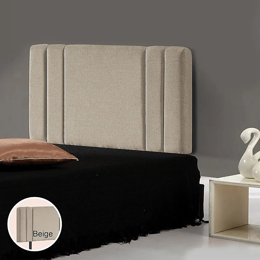 Linen Fabric Single Bed Deluxe Headboard Bedhead - Beige - Furniture > Bedroom