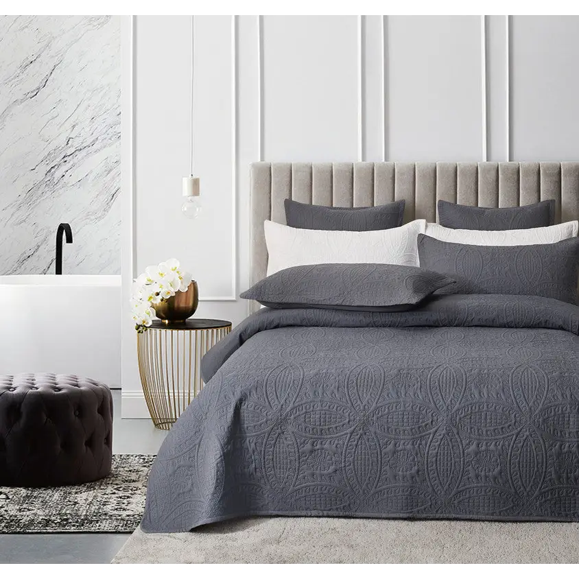 Lisbon Quilted 3 Pieces Embossed Coverlet Set-queen/double charcoal - Home & Garden > Kitchenware > Oven Mitts & Pot