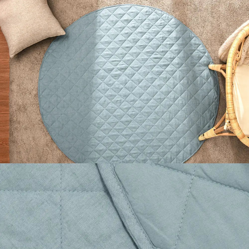 Little Gem Round Linen Cotton Baby Play Mat Capri 130cm Diameter - Home & Garden > Rugs