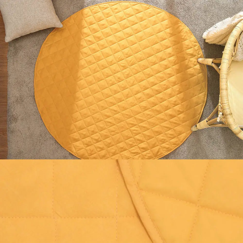 Little Gem Round Linen Cotton Baby Play Mat Marigold 130cm Diameter - Home & Garden > Rugs
