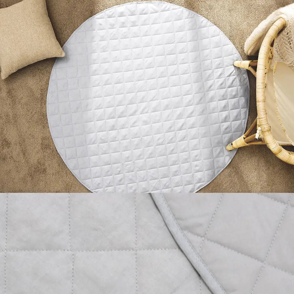 Little Gem Round Linen Cotton Baby Play Mat Silver 130cm Diameter - Home & Garden > Rugs