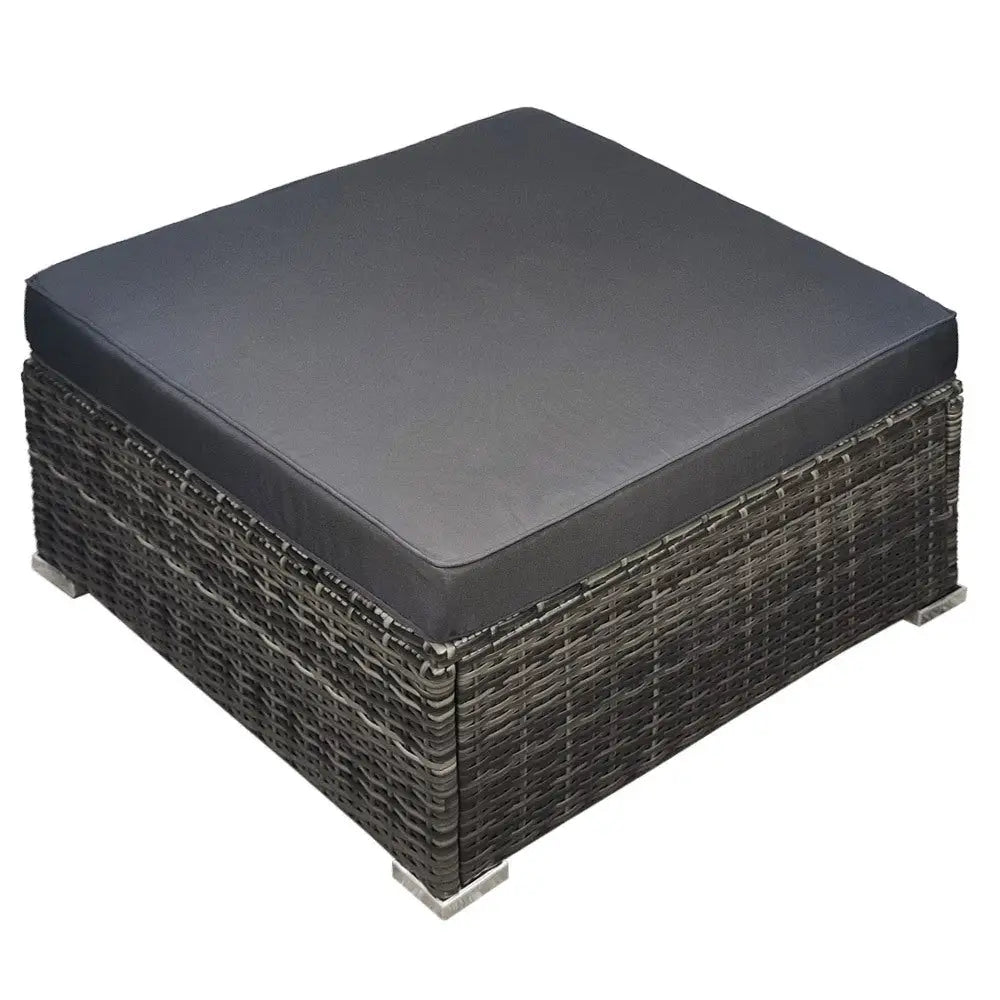 LONDON RATTAN 1 Seater Outdoor Ottoman Modular Wicker Lounge Furniture Grey - Furniture > Outdoor