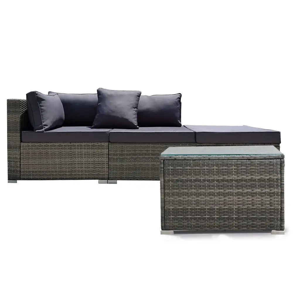 LONDON RATTAN 4 Piece 3 Seater Modular Outdoor Lounge Setting Grey - Furniture > Outdoor
