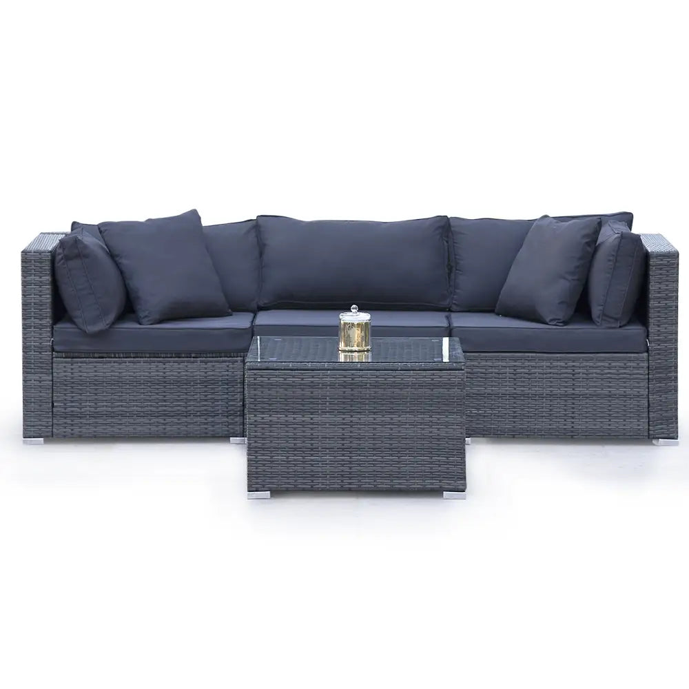 LONDON RATTAN 4 Piece 3 Seater Modular Outdoor Lounge Setting incl. Coffee Table Grey - Furniture > Outdoor