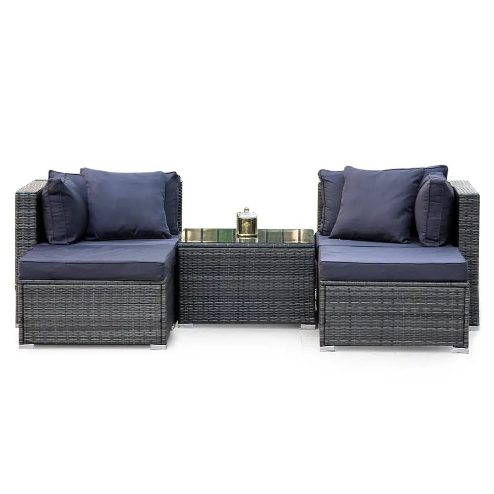 LONDON RATTAN 4 Seater Modular Outdoor Lounge Setting with Coffee Table Grey - Furniture > Outdoor