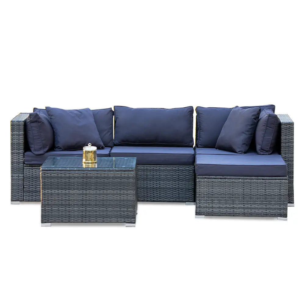 LONDON RATTAN 4 Seater Modular Outdoor Lounge Setting with Coffee Table Grey - Furniture > Outdoor