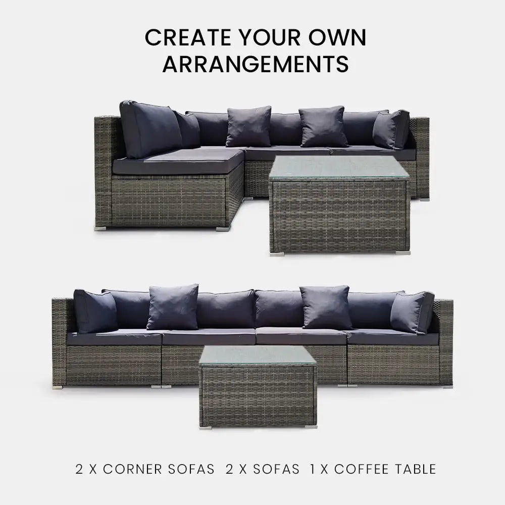 LONDON RATTAN 5 Piece 4 Seater Outdoor Modular Lounge Setting with Coffee Table Grey - Furniture > Outdoor