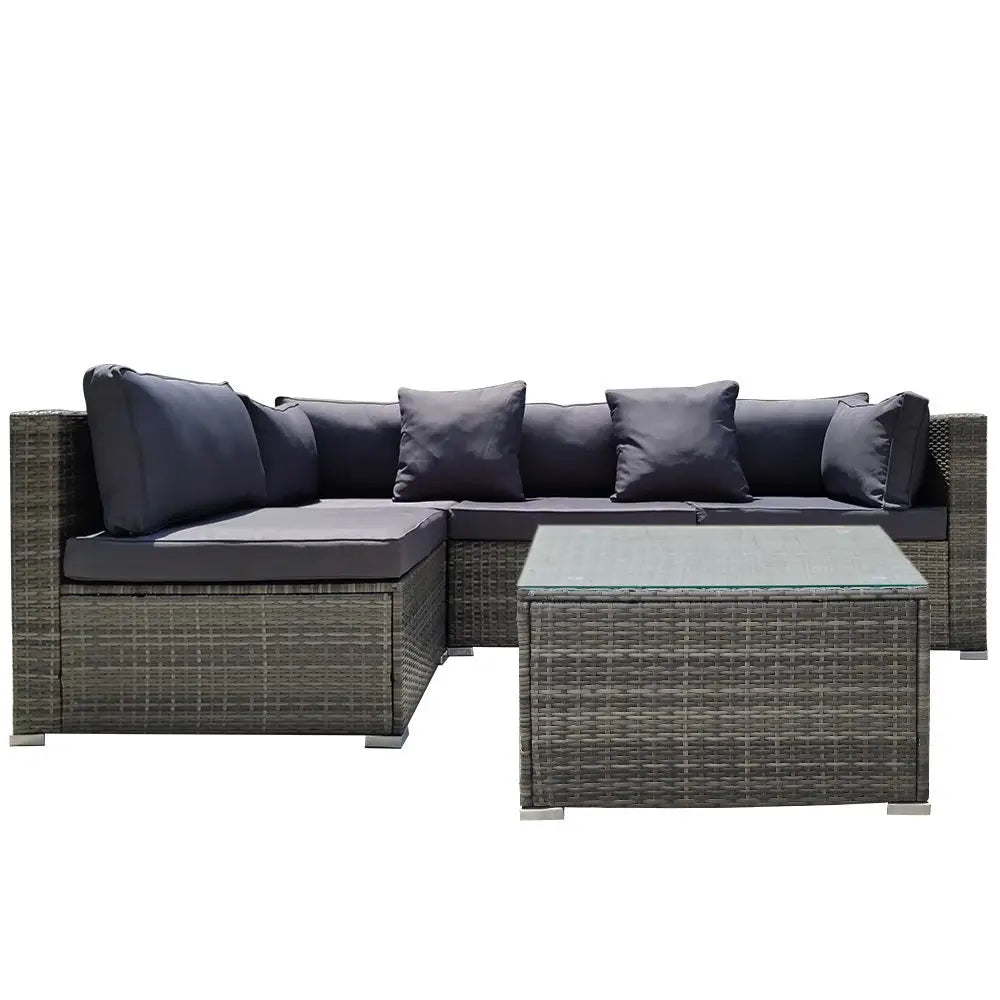 LONDON RATTAN 5 Piece 4 Seater Outdoor Modular Lounge Setting with Coffee Table Grey - Furniture > Outdoor