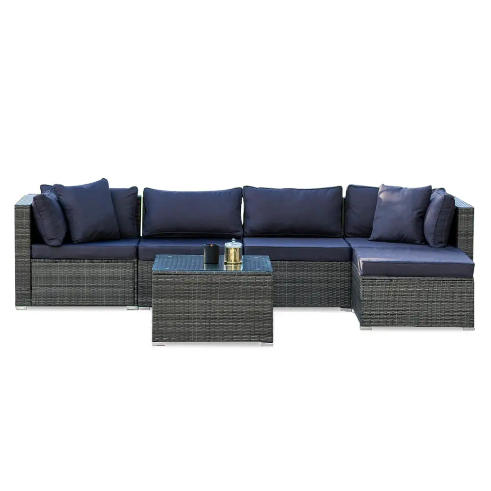 LONDON RATTAN 5 Seater Modular Outdoor Lounge Setting with Coffee Table Grey - Furniture > Outdoor