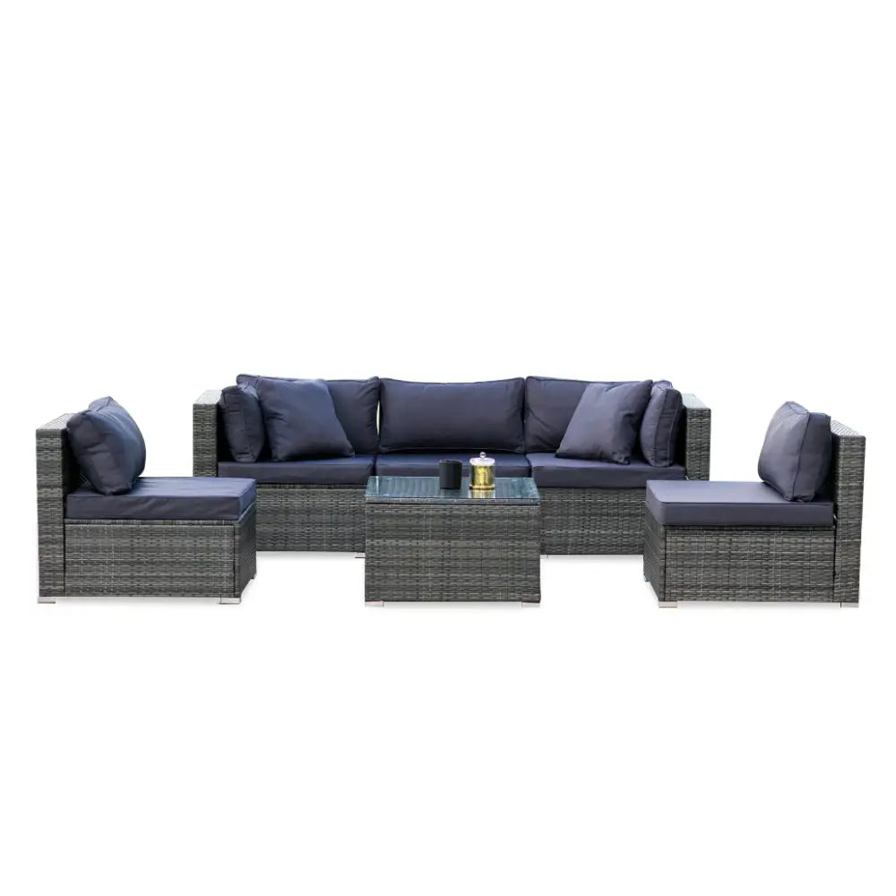 LONDON RATTAN 5 Seater Modular Outdoor Lounge Setting with Coffee Table Grey - Furniture > Outdoor