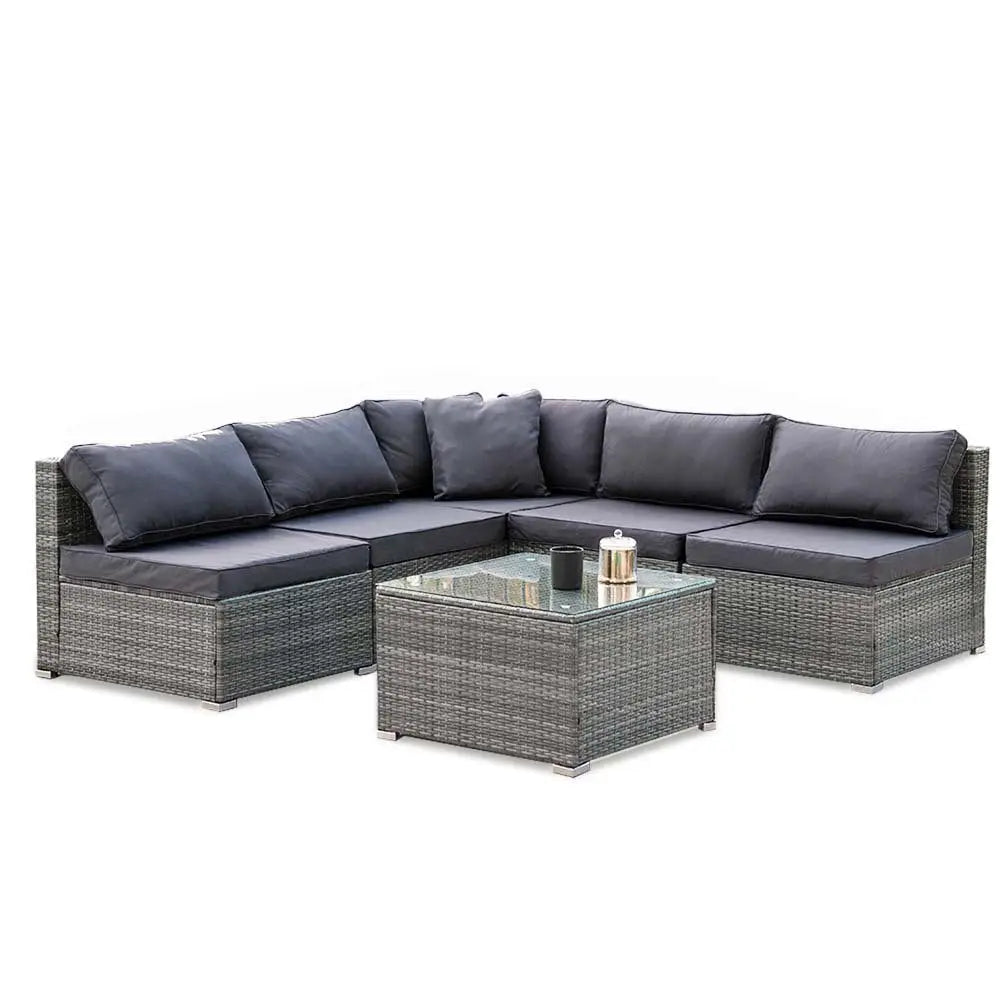 LONDON RATTAN 5 Seater Modular Outdoor Setting Lounge with Coffee Table Grey - Furniture > Outdoor