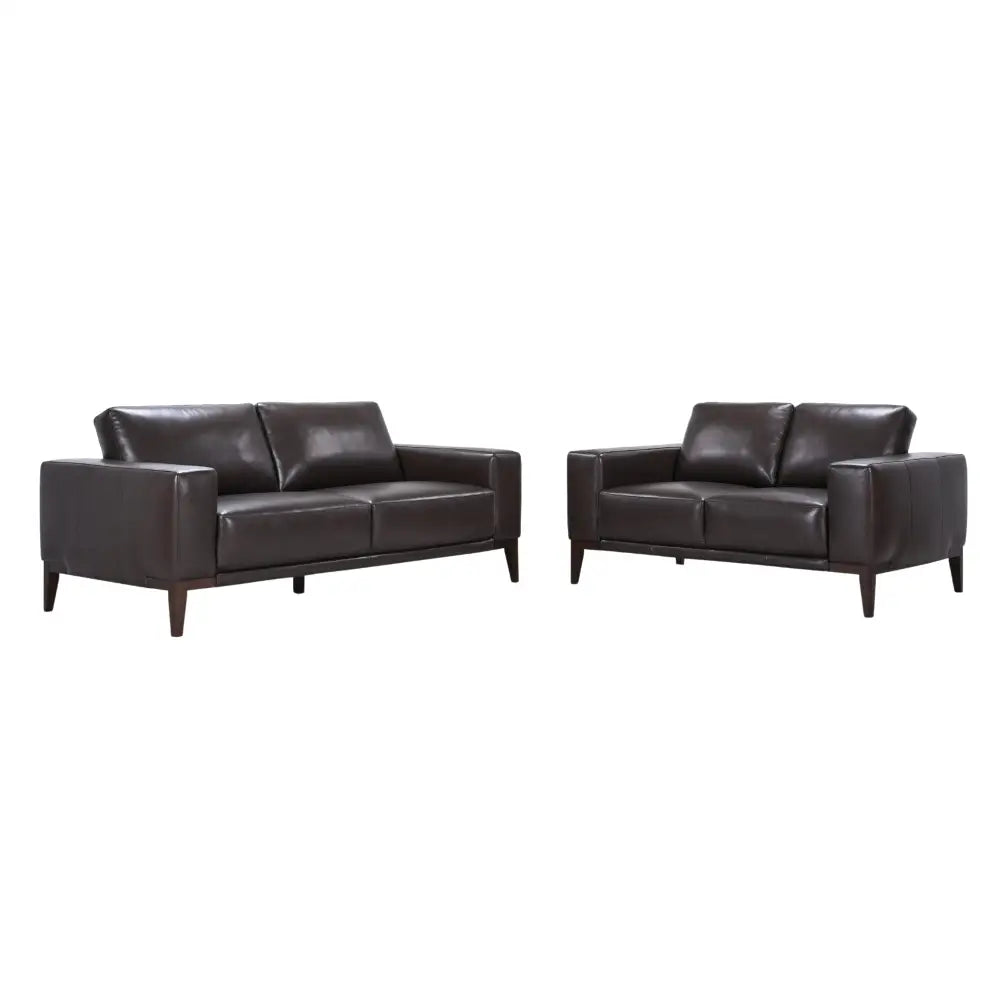 Lorenzo 2 + 3 Seater Sofa Leather Upholstered Lounge Set - Chocolate - Furniture > Sofas