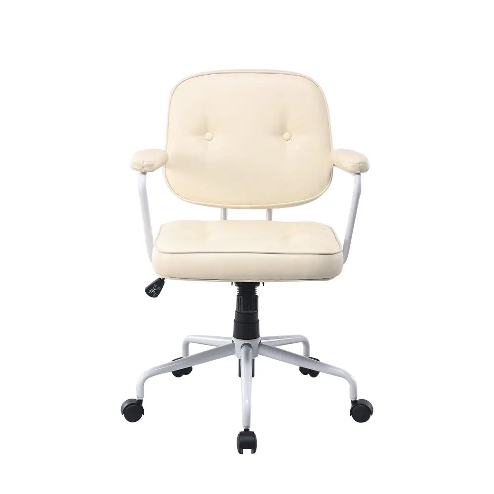Louise White Frame Faux Leather Home Office Chair in Beige - Furniture > Office