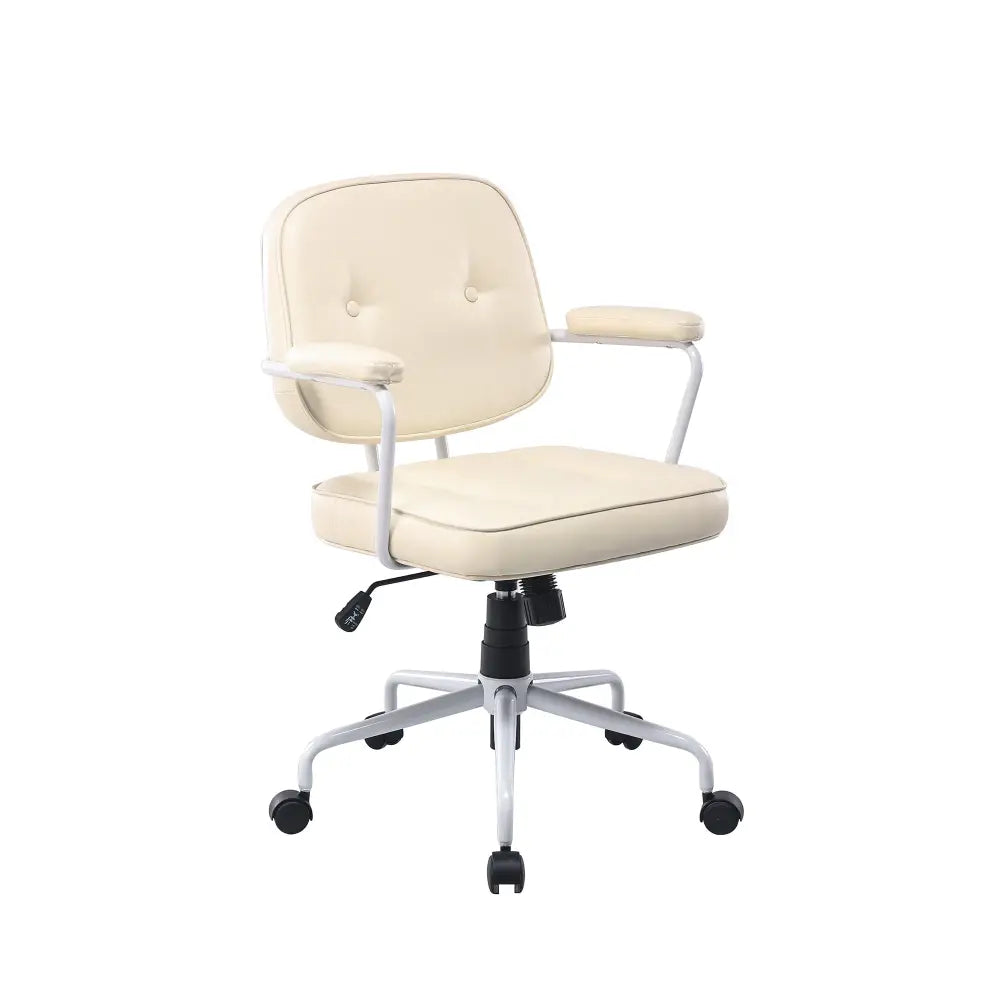 Louise White Frame Faux Leather Home Office Chair in Beige - Furniture > Office