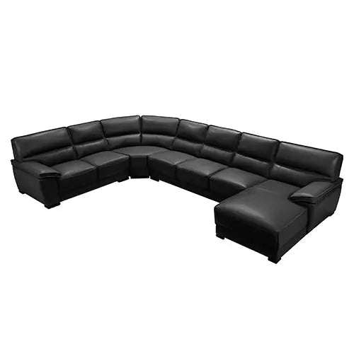 Lounge Set Luxurious 7 Seater Bonded Leather Corner Sofa Living Room Couch in Black with Chaise - Furniture > Sofas