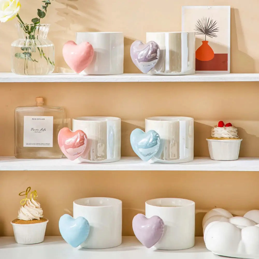 Lovely 4D Heart Love Ceramic Cup Mug Puffy Heart Handle with Gift Box (Pink) - Home & Garden > Kitchenware