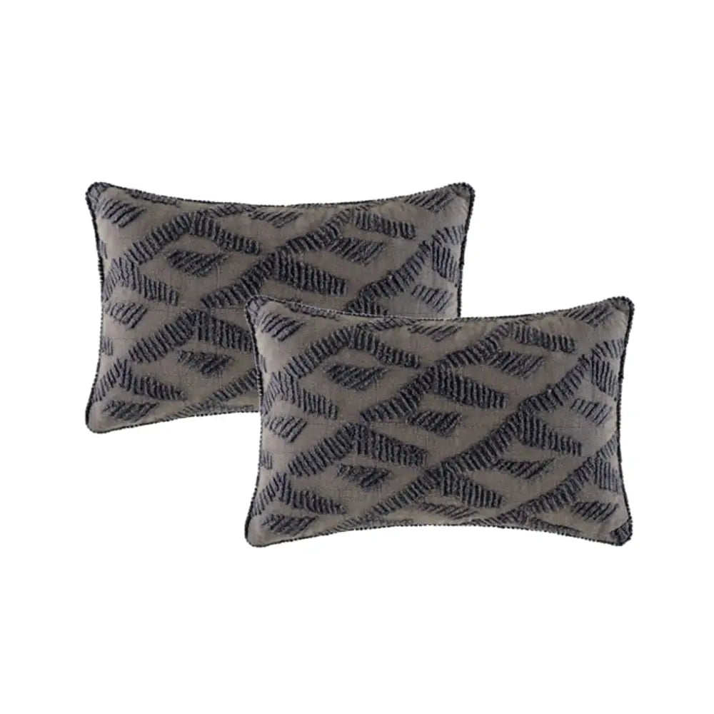 Lulu Grey Twin Pack Cotton Embroidered Cushion Polyester Filled by Cloud Linen - Home & Garden > Decor > Cushions &