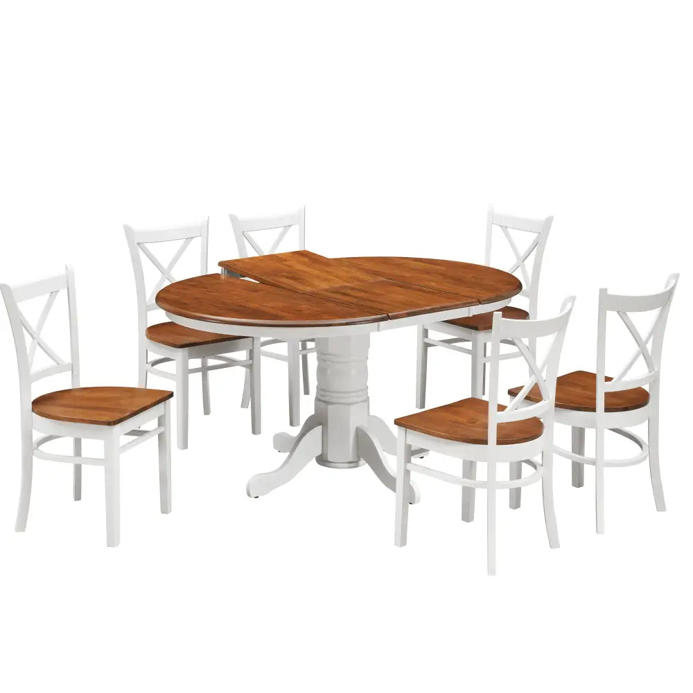 Lupin 7pc Dining Set 150cm Extendable Pedestral Table 4 Timber Chair - White Oak - Furniture > Dining