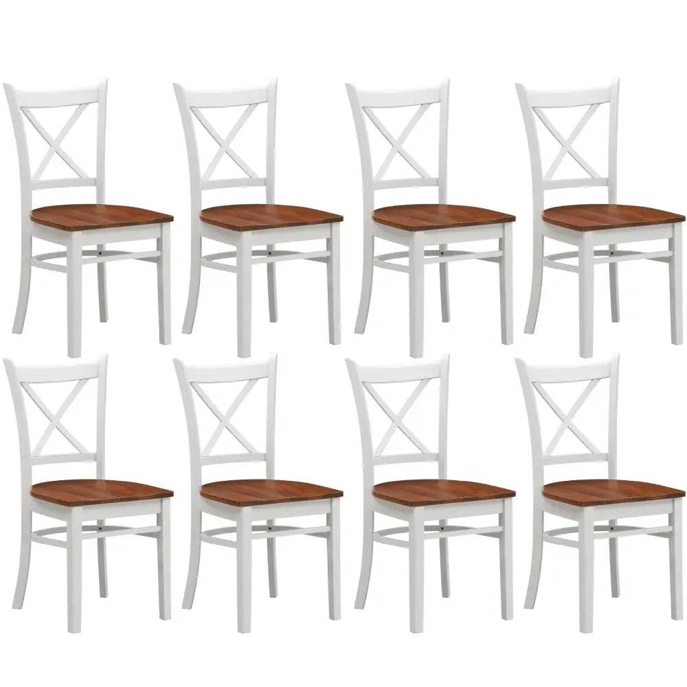 Lupin Dining Chair Set of 8 Crossback Solid Rubber Wood Furniture - White Oak - Furniture > Dining