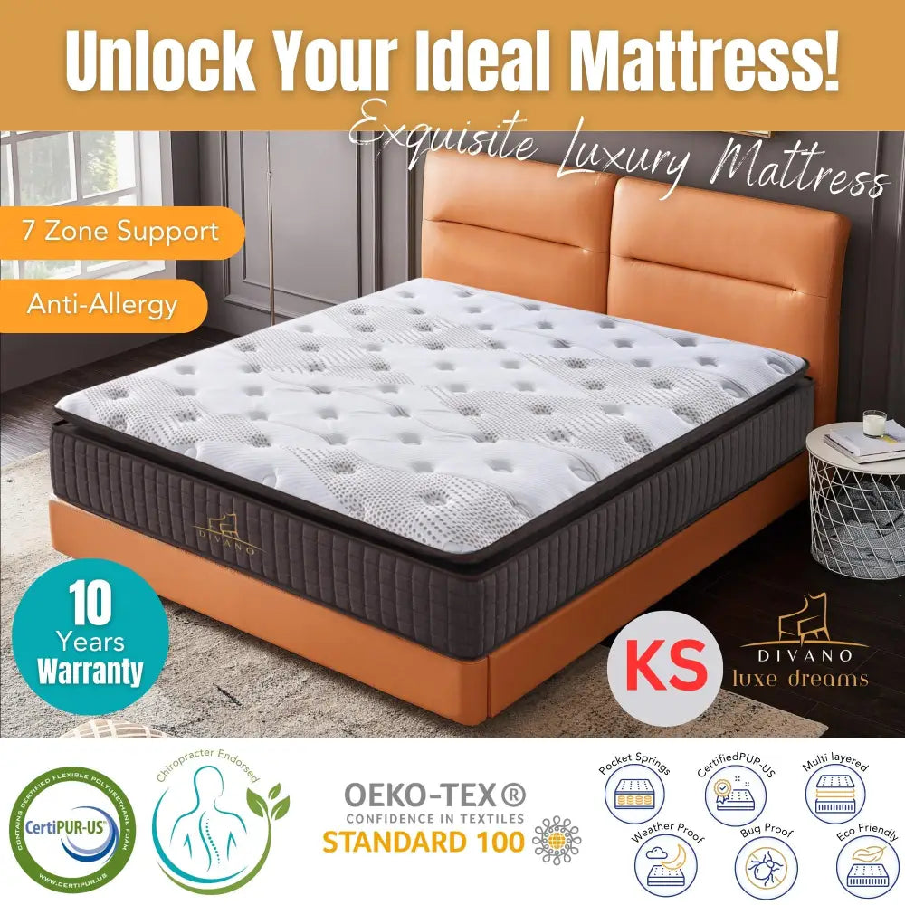 Luxe Dreams King Single 7 Zones Pocket Spring Premium Medium Feel 34cm Mattress - Furniture > Mattresses