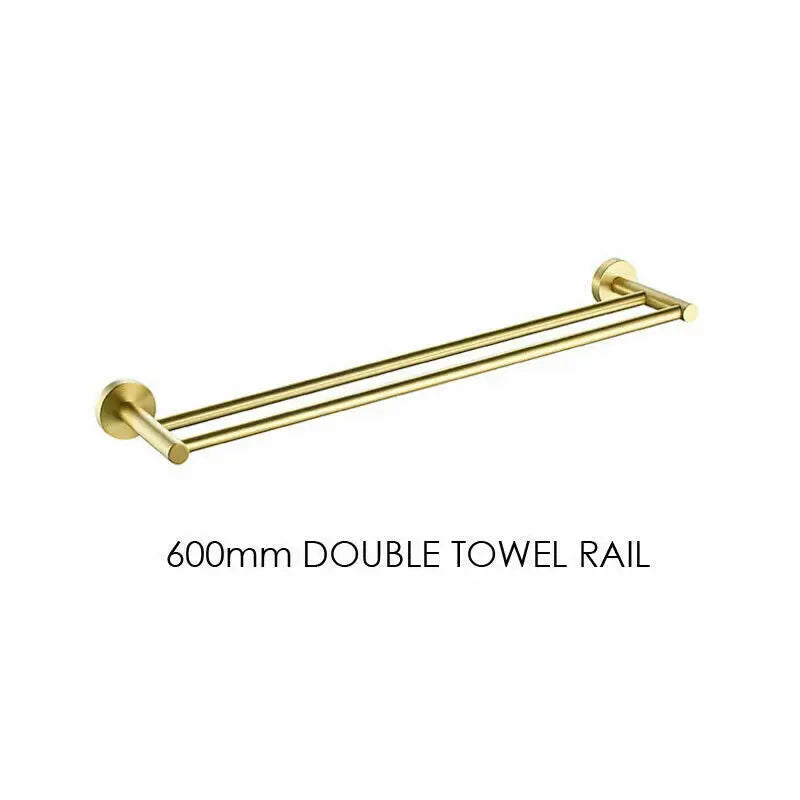 Luxurious Brushed Gold Stainless Steel 304 Towel Rack Rail - Double Bar 600mm - Home & Garden > Bathroom Accessories >