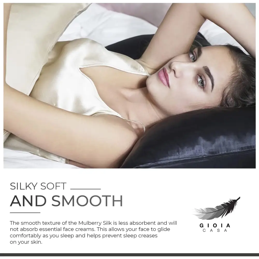 Luxury Pillowcase - 100% Pure Mulberry Silk on Both Sides - Black - Home & Garden > Bedding > Pillowcases