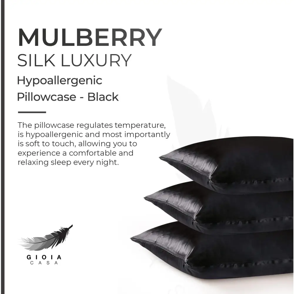 Luxury Pillowcase - 100% Pure Mulberry Silk on Both Sides - Black - Home & Garden > Bedding > Pillowcases