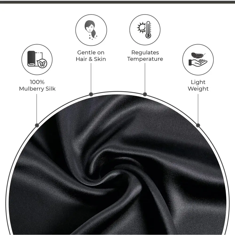 Luxury Pillowcase - 100% Pure Mulberry Silk on Both Sides - Black - Home & Garden > Bedding > Pillowcases