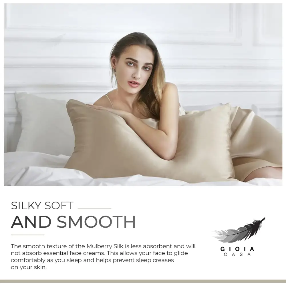 Luxury Pillowcase - 100% Pure Mulberry Silk on Both Sides - Champagne - Home & Garden > Bedding > Pillowcases