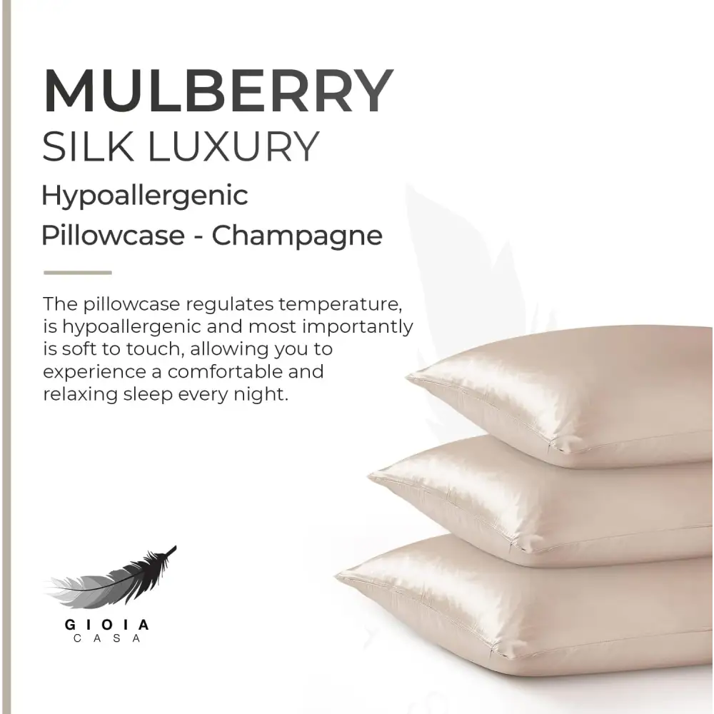 Luxury Pillowcase - 100% Pure Mulberry Silk on Both Sides - Champagne - Home & Garden > Bedding > Pillowcases